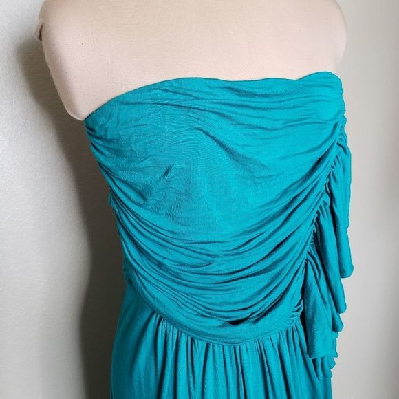 5. J.crew 12 Turquoise Strapless Jersey Ruffle ruched Midi Dress - Picture 3 of 7